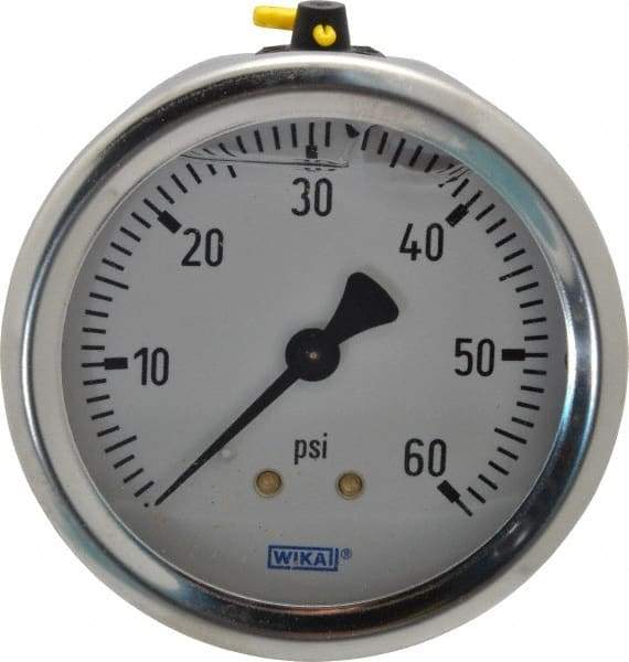 Wika - 2-1/2" Dial, 1/4 Thread, 0-60 Scale Range, Pressure Gauge - Center Back Connection Mount, Accurate to 1.5% of Scale - Eagle Tool & Supply