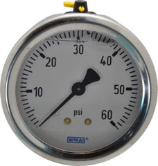 Wika - 2-1/2" Dial, 1/4 Thread, 0-60 Scale Range, Pressure Gauge - Center Back Connection Mount, Accurate to 1.5% of Scale - Eagle Tool & Supply