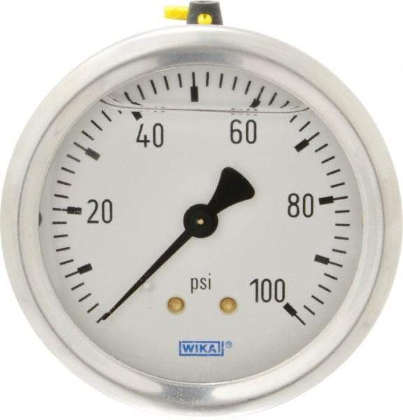 Wika - 2-1/2" Dial, 1/4 Thread, 0-100 Scale Range, Pressure Gauge - Center Back Connection Mount, Accurate to 1.5% of Scale - Eagle Tool & Supply