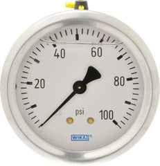 Wika - 2-1/2" Dial, 1/4 Thread, 0-100 Scale Range, Pressure Gauge - Center Back Connection Mount, Accurate to 1.5% of Scale - Eagle Tool & Supply