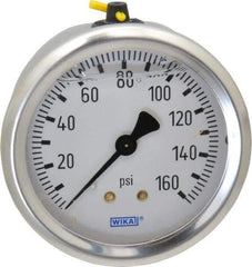 Wika - 2-1/2" Dial, 1/4 Thread, 0-160 Scale Range, Pressure Gauge - Center Back Connection Mount, Accurate to 1.5% of Scale - Eagle Tool & Supply