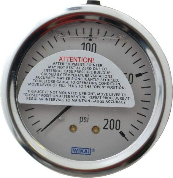 Wika - 2-1/2" Dial, 1/4 Thread, 0-200 Scale Range, Pressure Gauge - Center Back Connection Mount, Accurate to 1.5% of Scale - Eagle Tool & Supply