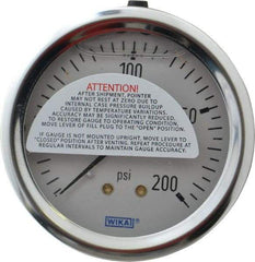 Wika - 2-1/2" Dial, 1/4 Thread, 0-200 Scale Range, Pressure Gauge - Center Back Connection Mount, Accurate to 1.5% of Scale - Eagle Tool & Supply