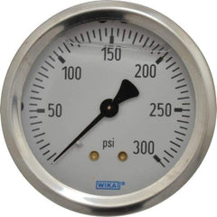 Wika - 2-1/2" Dial, 1/4 Thread, 0-300 Scale Range, Pressure Gauge - Center Back Connection Mount, Accurate to 1.5% of Scale - Eagle Tool & Supply