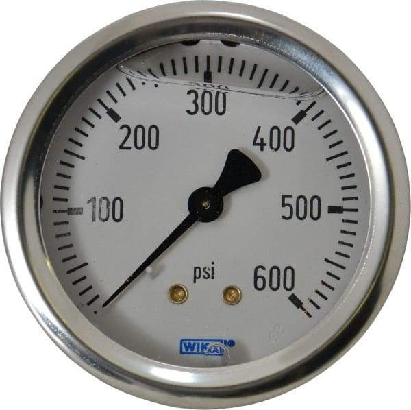 Wika - 2-1/2" Dial, 1/4 Thread, 0-600 Scale Range, Pressure Gauge - Center Back Connection Mount, Accurate to 1.5% of Scale - Eagle Tool & Supply