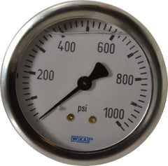 Wika - 2-1/2" Dial, 1/4 Thread, 0-1,000 Scale Range, Pressure Gauge - Center Back Connection Mount, Accurate to 1.5% of Scale - Eagle Tool & Supply