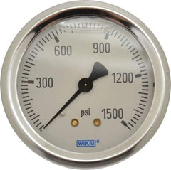 Wika - 2-1/2" Dial, 1/4 Thread, 0-1,500 Scale Range, Pressure Gauge - Center Back Connection Mount, Accurate to 1.5% of Scale - Eagle Tool & Supply