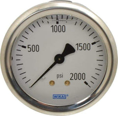 Wika - 2-1/2" Dial, 1/4 Thread, 0-2,000 Scale Range, Pressure Gauge - Center Back Connection Mount, Accurate to 1.5% of Scale - Eagle Tool & Supply