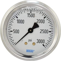 Wika - 2-1/2" Dial, 1/4 Thread, 0-3,000 Scale Range, Pressure Gauge - Center Back Connection Mount, Accurate to 1.5% of Scale - Eagle Tool & Supply