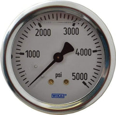 Wika - 2-1/2" Dial, 1/4 Thread, 0-5,000 Scale Range, Pressure Gauge - Center Back Connection Mount, Accurate to 1.5% of Scale - Eagle Tool & Supply