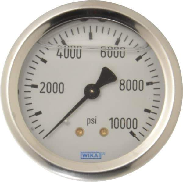 Wika - 2-1/2" Dial, 1/4 Thread, 0-10,000 Scale Range, Pressure Gauge - Center Back Connection Mount, Accurate to 1.5% of Scale - Eagle Tool & Supply