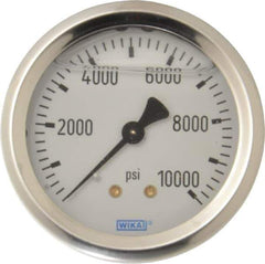 Wika - 2-1/2" Dial, 1/4 Thread, 0-10,000 Scale Range, Pressure Gauge - Center Back Connection Mount, Accurate to 1.5% of Scale - Eagle Tool & Supply