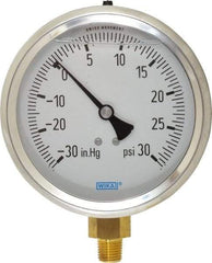 Wika - 4" Dial, 1/4 Thread, 30-0-30 Scale Range, Pressure Gauge - Lower Connection Mount, Accurate to 1% of Scale - Eagle Tool & Supply