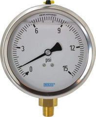 Wika - 4" Dial, 1/4 Thread, 0-15 Scale Range, Pressure Gauge - Lower Connection Mount, Accurate to 1% of Scale - Eagle Tool & Supply
