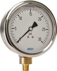 Wika - 4" Dial, 1/4 Thread, 0-30 Scale Range, Pressure Gauge - Lower Connection Mount, Accurate to 1% of Scale - Eagle Tool & Supply
