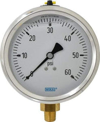 Wika - 4" Dial, 1/4 Thread, 0-60 Scale Range, Pressure Gauge - Lower Connection Mount, Accurate to 1% of Scale - Eagle Tool & Supply