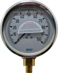 Wika - 4" Dial, 1/4 Thread, 0-100 Scale Range, Pressure Gauge - Lower Connection Mount, Accurate to 1% of Scale - Eagle Tool & Supply