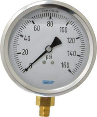 Wika - 4" Dial, 1/4 Thread, 0-160 Scale Range, Pressure Gauge - Lower Connection Mount, Accurate to 1% of Scale - Eagle Tool & Supply