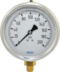 Wika - 4" Dial, 1/4 Thread, 0-200 Scale Range, Pressure Gauge - Lower Connection Mount, Accurate to 1% of Scale - Eagle Tool & Supply