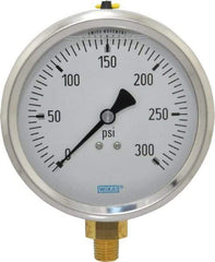 Wika - 4" Dial, 1/4 Thread, 0-300 Scale Range, Pressure Gauge - Lower Connection Mount, Accurate to 1% of Scale - Eagle Tool & Supply