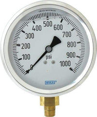 Wika - 4" Dial, 1/4 Thread, 0-1,000 Scale Range, Pressure Gauge - Lower Connection Mount, Accurate to 1% of Scale - Eagle Tool & Supply