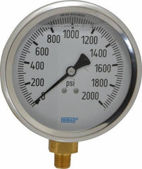 Wika - 4" Dial, 1/4 Thread, 0-2,000 Scale Range, Pressure Gauge - Lower Connection Mount, Accurate to 1% of Scale - Eagle Tool & Supply