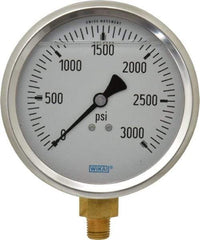 Wika - 4" Dial, 1/4 Thread, 0-3,000 Scale Range, Pressure Gauge - Lower Connection Mount, Accurate to 1% of Scale - Eagle Tool & Supply