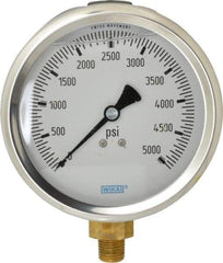 Wika - 4" Dial, 1/4 Thread, 0-5,000 Scale Range, Pressure Gauge - Lower Connection Mount, Accurate to 1% of Scale - Eagle Tool & Supply