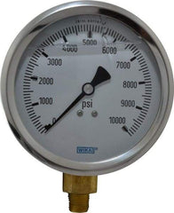 Wika - 4" Dial, 1/4 Thread, 0-10,000 Scale Range, Pressure Gauge - Lower Connection Mount, Accurate to 1% of Scale - Eagle Tool & Supply