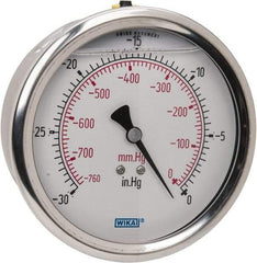 Wika - 4" Dial, 1/4 Thread, 30-0 Scale Range, Pressure Gauge - Lower Back Connection Mount, Accurate to 1% of Scale - Eagle Tool & Supply