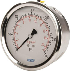 Wika - 4" Dial, 1/4 Thread, 0-300 Scale Range, Pressure Gauge - Lower Back Connection Mount, Accurate to 1% of Scale - Eagle Tool & Supply