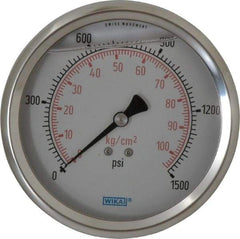 Wika - 4" Dial, 1/4 Thread, 0-1,500 Scale Range, Pressure Gauge - Lower Back Connection Mount, Accurate to 1% of Scale - Eagle Tool & Supply
