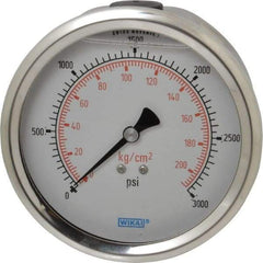 Wika - 4" Dial, 1/4 Thread, 0-3,000 Scale Range, Pressure Gauge - Lower Back Connection Mount, Accurate to 1% of Scale - Eagle Tool & Supply
