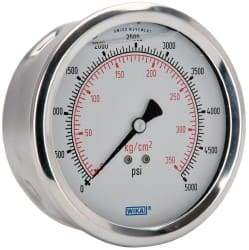 Wika - 4" Dial, 1/4 Thread, 0-5,000 Scale Range, Pressure Gauge - Lower Back Connection Mount, Accurate to 1% of Scale - Eagle Tool & Supply
