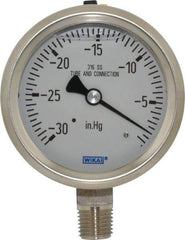 Wika - 2-1/2" Dial, 1/4 Thread, 30-0 Scale Range, Pressure Gauge - Lower Connection Mount, Accurate to 1.5% of Scale - Eagle Tool & Supply