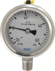 Wika - 2-1/2" Dial, 1/4 Thread, 30-0-60 Scale Range, Pressure Gauge - Lower Connection Mount, Accurate to 1.5% of Scale - Eagle Tool & Supply