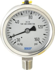 Wika - 2-1/2" Dial, 1/4 Thread, 30-0-160 Scale Range, Pressure Gauge - Lower Connection Mount, Accurate to 1.5% of Scale - Eagle Tool & Supply