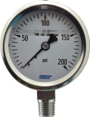 Wika - 2-1/2" Dial, 1/4 Thread, 0-200 Scale Range, Pressure Gauge - Lower Connection Mount, Accurate to 1.5% of Scale - Eagle Tool & Supply