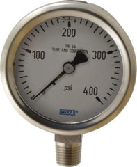 Wika - 2-1/2" Dial, 1/4 Thread, 0-400 Scale Range, Pressure Gauge - Lower Connection Mount, Accurate to 1.5% of Scale - Eagle Tool & Supply