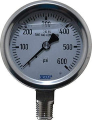 Wika - 2-1/2" Dial, 1/4 Thread, 0-600 Scale Range, Pressure Gauge - Lower Connection Mount, Accurate to 1.5% of Scale - Eagle Tool & Supply