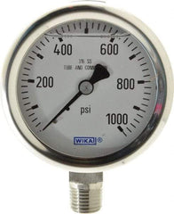 Wika - 2-1/2" Dial, 1/4 Thread, 0-1,000 Scale Range, Pressure Gauge - Lower Connection Mount, Accurate to 1.5% of Scale - Eagle Tool & Supply