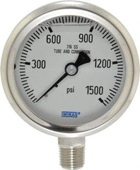 Wika - 2-1/2" Dial, 1/4 Thread, 0-1,500 Scale Range, Pressure Gauge - Lower Connection Mount, Accurate to 1.5% of Scale - Eagle Tool & Supply