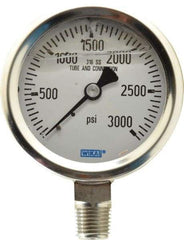 Wika - 2-1/2" Dial, 1/4 Thread, 0-3,000 Scale Range, Pressure Gauge - Lower Connection Mount, Accurate to 1.5% of Scale - Eagle Tool & Supply