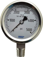 Wika - 2-1/2" Dial, 1/4 Thread, 0-5,000 Scale Range, Pressure Gauge - Lower Connection Mount, Accurate to 1.5% of Scale - Eagle Tool & Supply