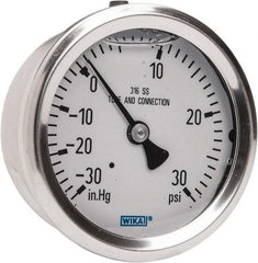 Wika - 2-1/2" Dial, 1/4 Thread, 30-0-30 Scale Range, Pressure Gauge - Center Back Connection Mount, Accurate to 1.5% of Scale - Eagle Tool & Supply