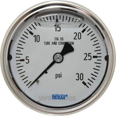 Wika - 2-1/2" Dial, 1/4 Thread, 0-30 Scale Range, Pressure Gauge - Center Back Connection Mount, Accurate to 1.5% of Scale - Eagle Tool & Supply