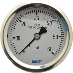 Wika - 2-1/2" Dial, 1/4 Thread, 0-60 Scale Range, Pressure Gauge - Center Back Connection Mount, Accurate to 1.5% of Scale - Eagle Tool & Supply