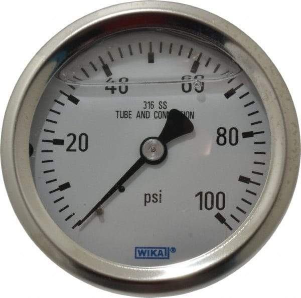 Wika - 2-1/2" Dial, 1/4 Thread, 0-100 Scale Range, Pressure Gauge - Center Back Connection Mount, Accurate to 1.5% of Scale - Eagle Tool & Supply