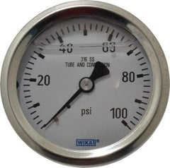 Wika - 2-1/2" Dial, 1/4 Thread, 0-100 Scale Range, Pressure Gauge - Center Back Connection Mount, Accurate to 1.5% of Scale - Eagle Tool & Supply