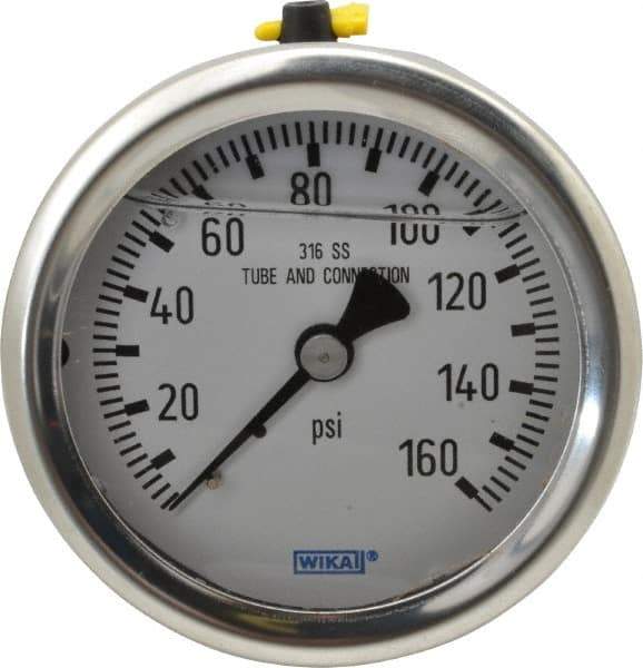 Wika - 2-1/2" Dial, 1/4 Thread, 0-160 Scale Range, Pressure Gauge - Center Back Connection Mount, Accurate to 1.5% of Scale - Eagle Tool & Supply